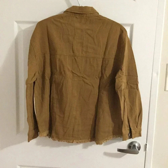 Jacket Brown Raw Edge 100% Cotton Casual Minimalis | size L - Picture 2 of 5